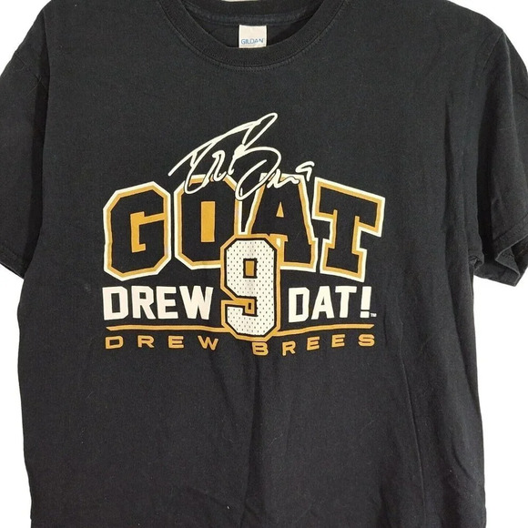 Gildan GOAT Drew Brees #9 Crew T-Shirt Women Size L Black & Gold Short Sleeve - Picture 2 of 5